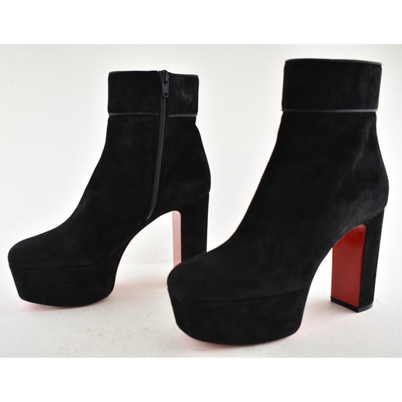 Christian Louboutin Protorlato 110 Black Suede Platform Block Heel Ankle Boot 37 - Picture 10 of 14